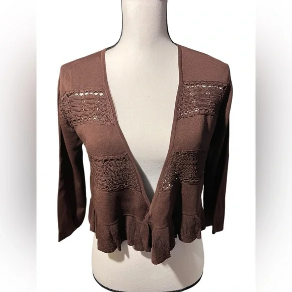 Joseph A Dark Brown Cardigan with Ruffled Hem, size L - Picture 6 of 11